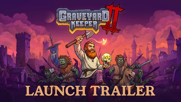 Graveyard Keeper 2 launch trailer thumbnail with the official key art and LAUNCH TRAILER caption